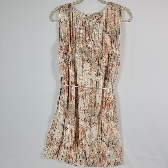 NEW Entro Women's Alexa Pleated Mini Cream Coral Floral Dress Tie at Waist Sz S - Picture 6 of 8